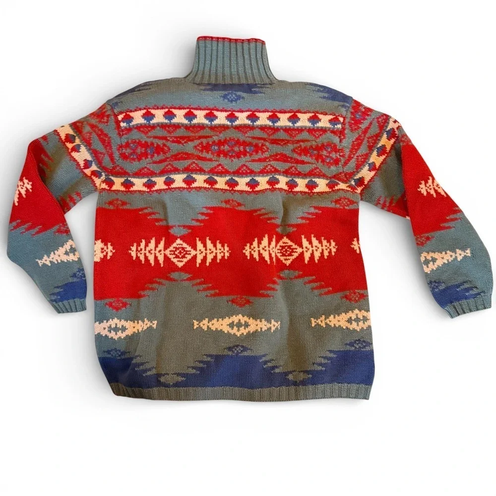 RALPH LAUREN COUNTRY Vintage Hand Knit Southwestern Wool‎ Turtleneck Sweater L